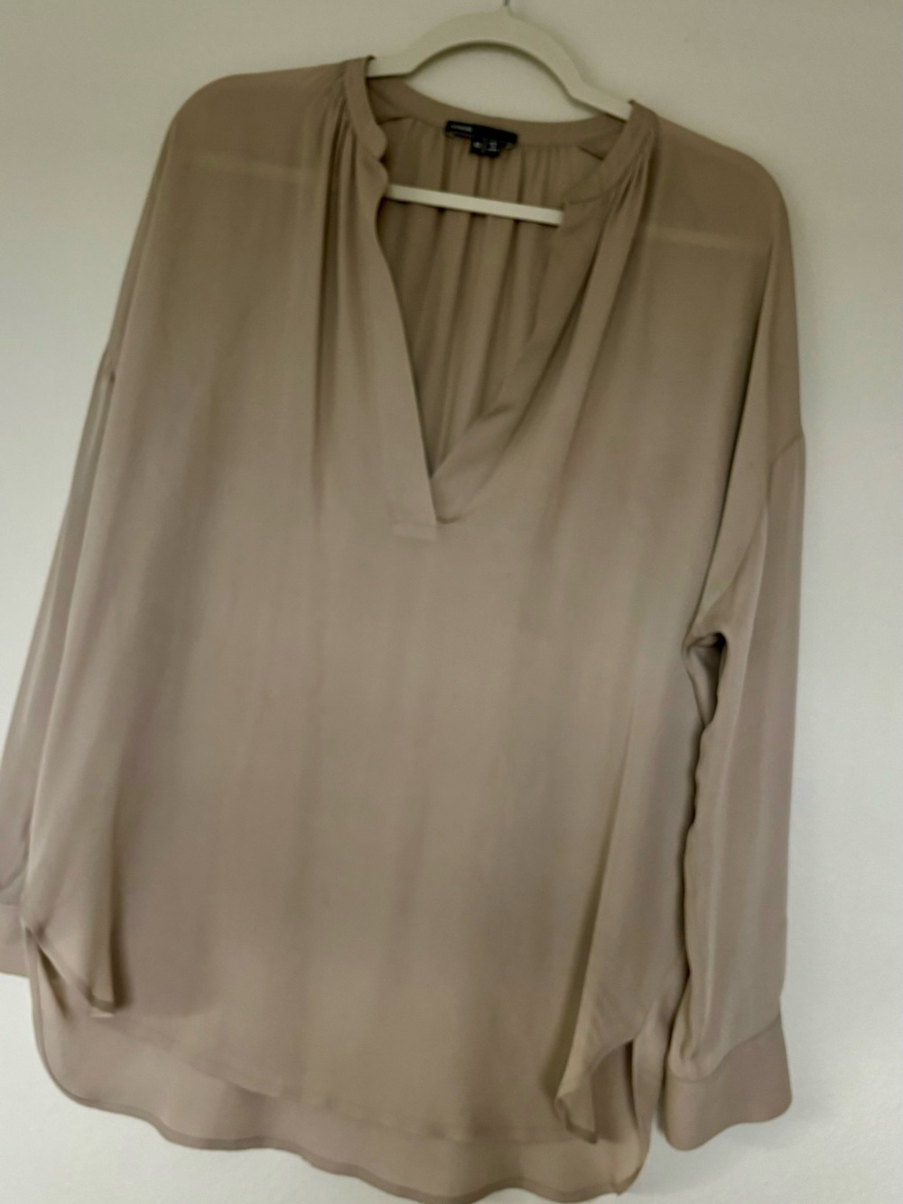 Vince Taupe Drop-Shoulder V-Neck Blouse